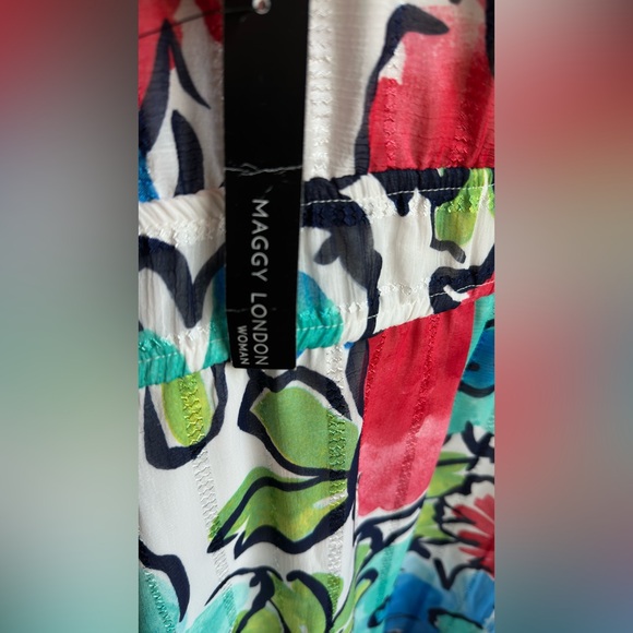 MAGGY LONDON White Floral Print V-Neck Stretch Waist A-Line Midi Dress 24W. New - Picture 8 of 12